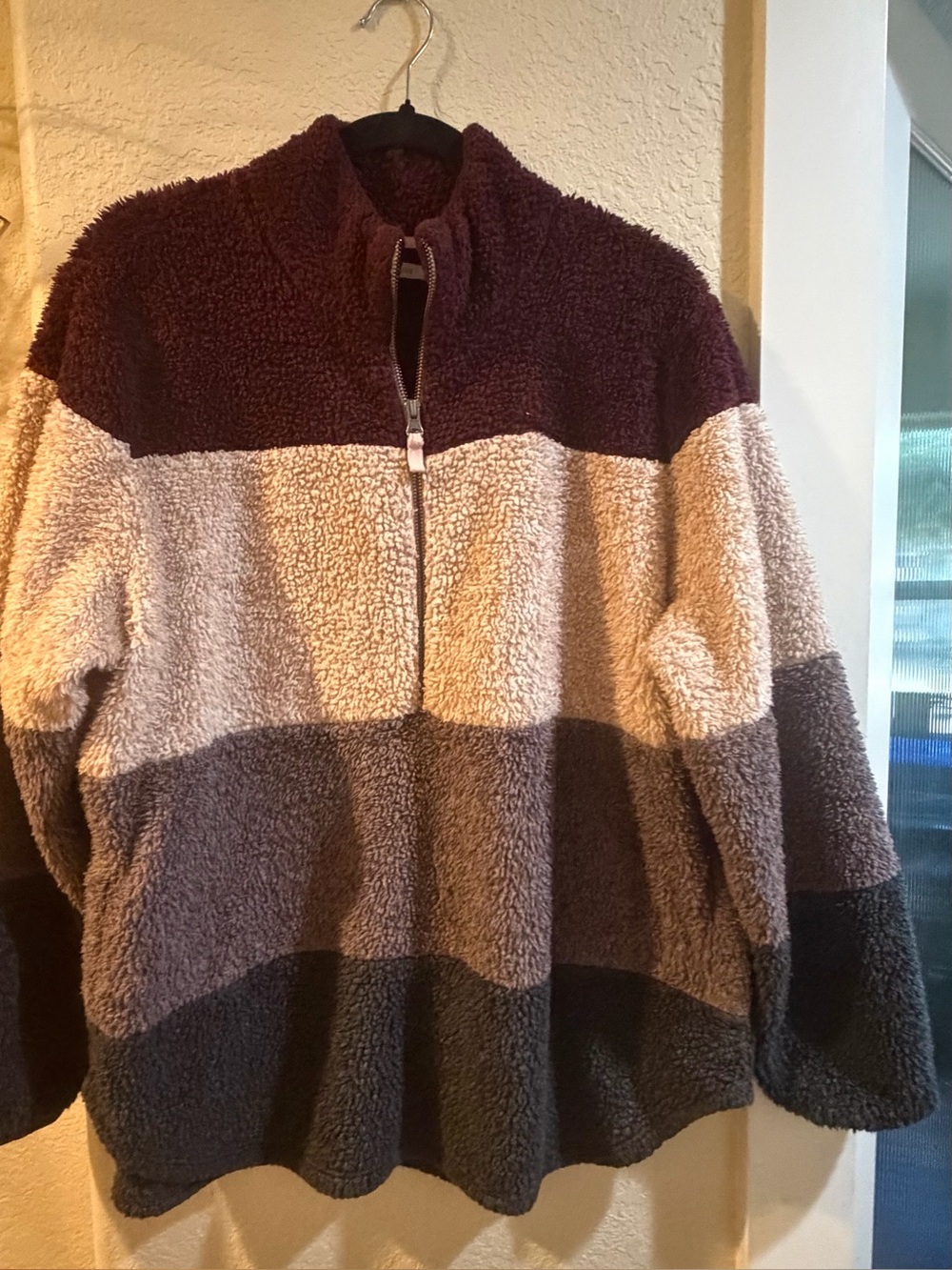 Maurices Colorblock Sherpa Half-Zip in Burgundy, Cream & Gray